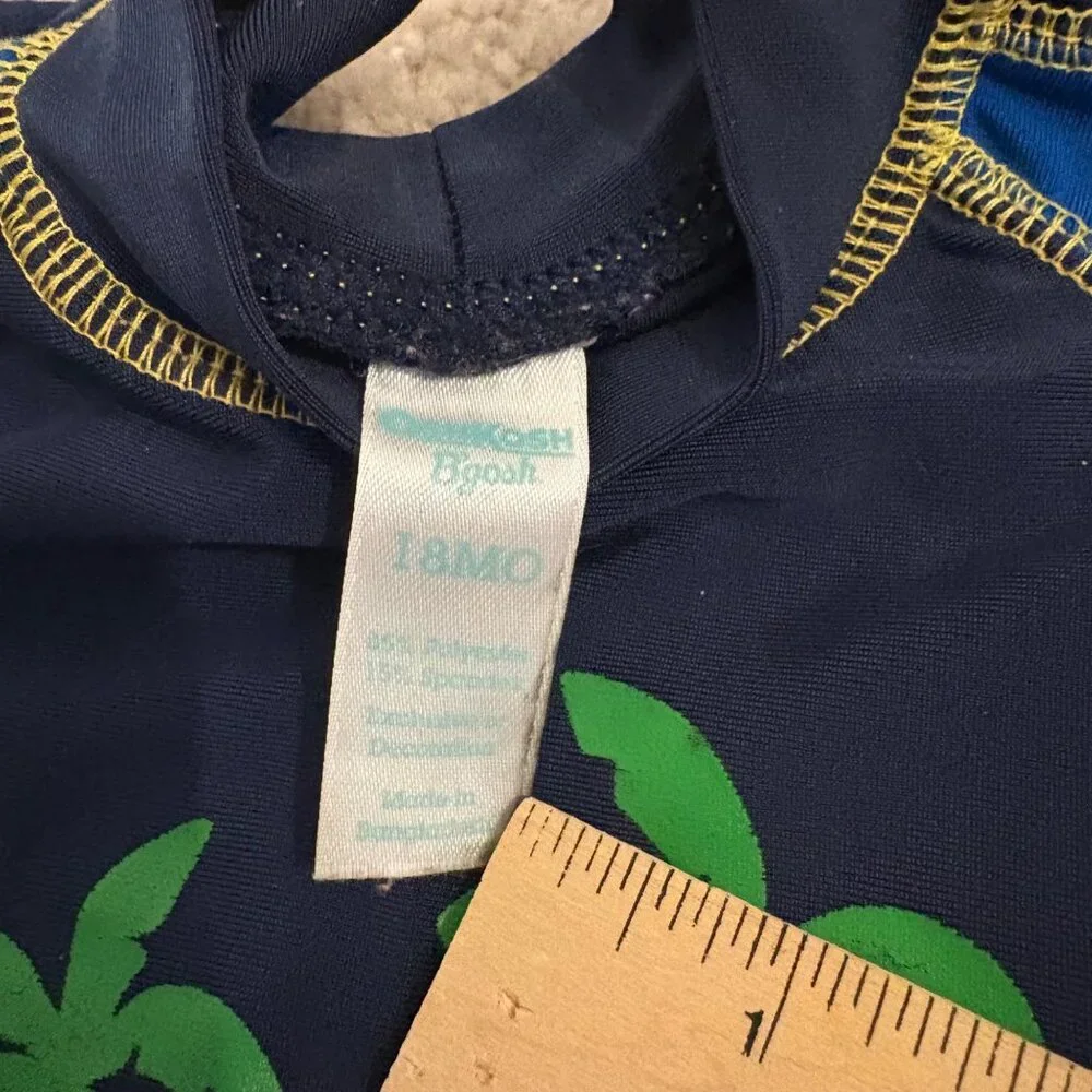 OshKosh BGosh 18MO Boys‎ Swim Shirt Turtle Palm Tree Graphic Navy Rash Guard Top